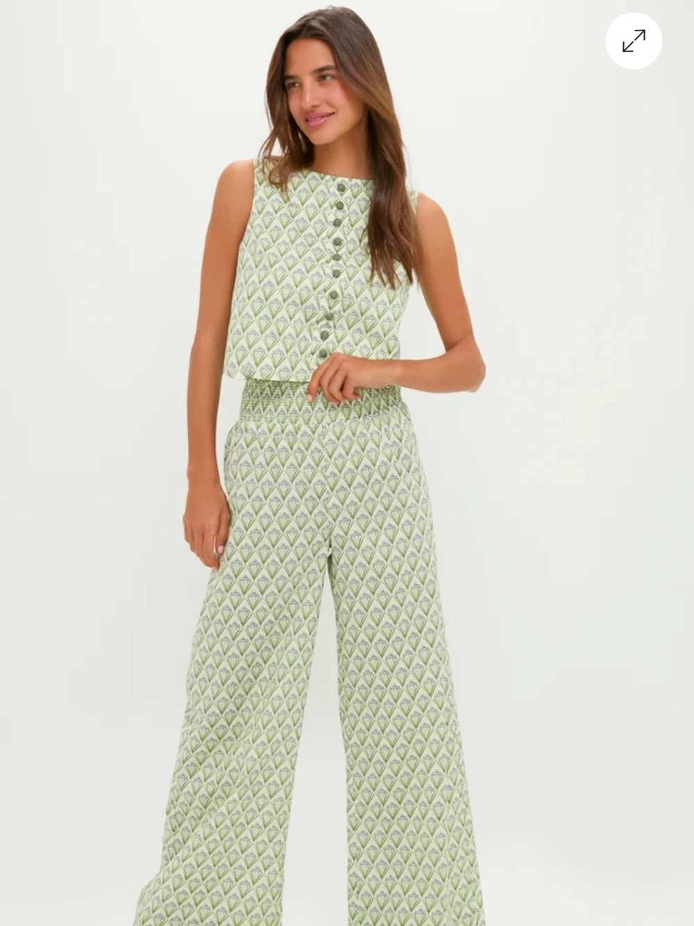 Sleeveless Light Green Printed Wide-Leg set - Picture 3 of 6